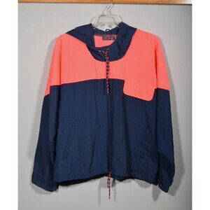Vintage 80s Hot Zone Neon Coral Navy Hooded Pocket Windbreaker Jacket Sz L